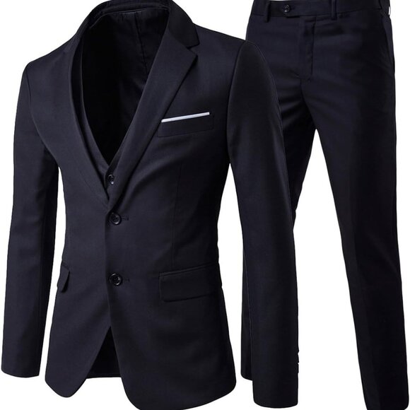 Men’s 3-Piece Slim Fit Wedding Suit in Black – Perfect for Formal Events